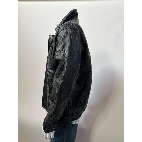 Vintage Maxam Mens Leather Jacket Black Grain Lambskin Zipped Pockets Collared L - Picture 6 of 12